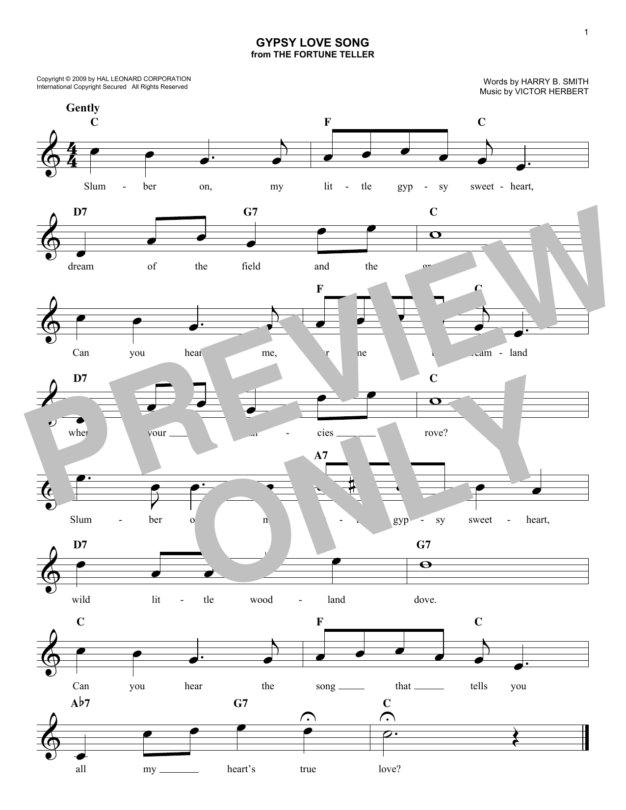 Download Harry Smith Gypsy Love Song Sheet Music and learn how to play Melody Line, Lyrics & Chords PDF digital score in minutes