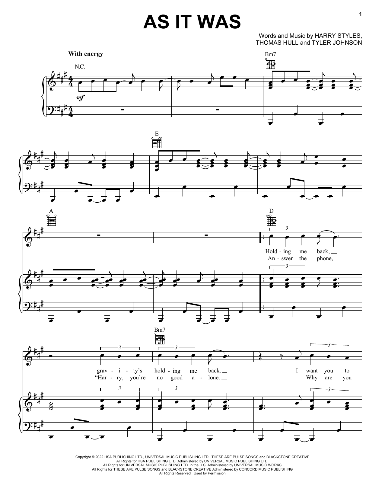 Download Harry Styles Sheet Music and learn how to play Piano, Vocal & Guitar Chords (Right-Hand Melody) PDF score in minutes