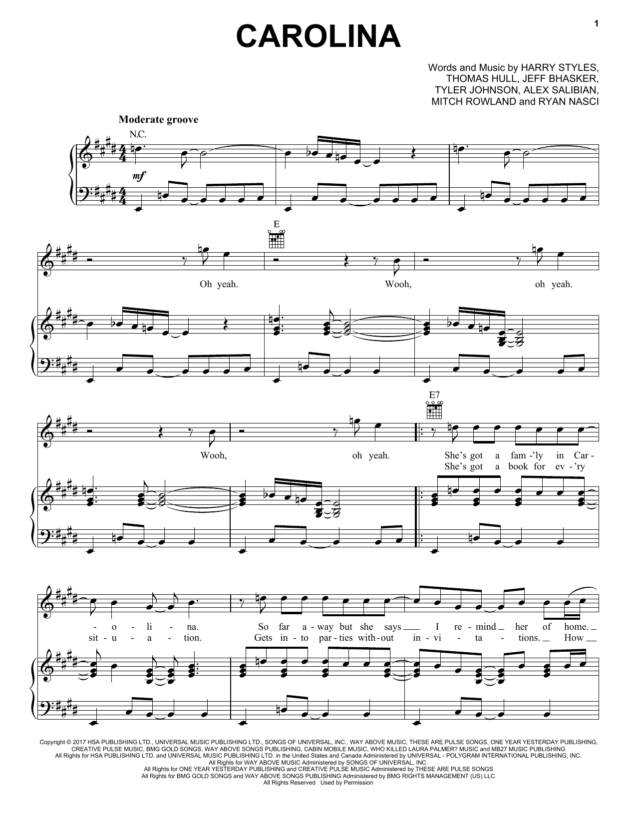 Download Harry Styles Carolina Sheet Music and learn how to play Super Easy Piano PDF digital score in minutes