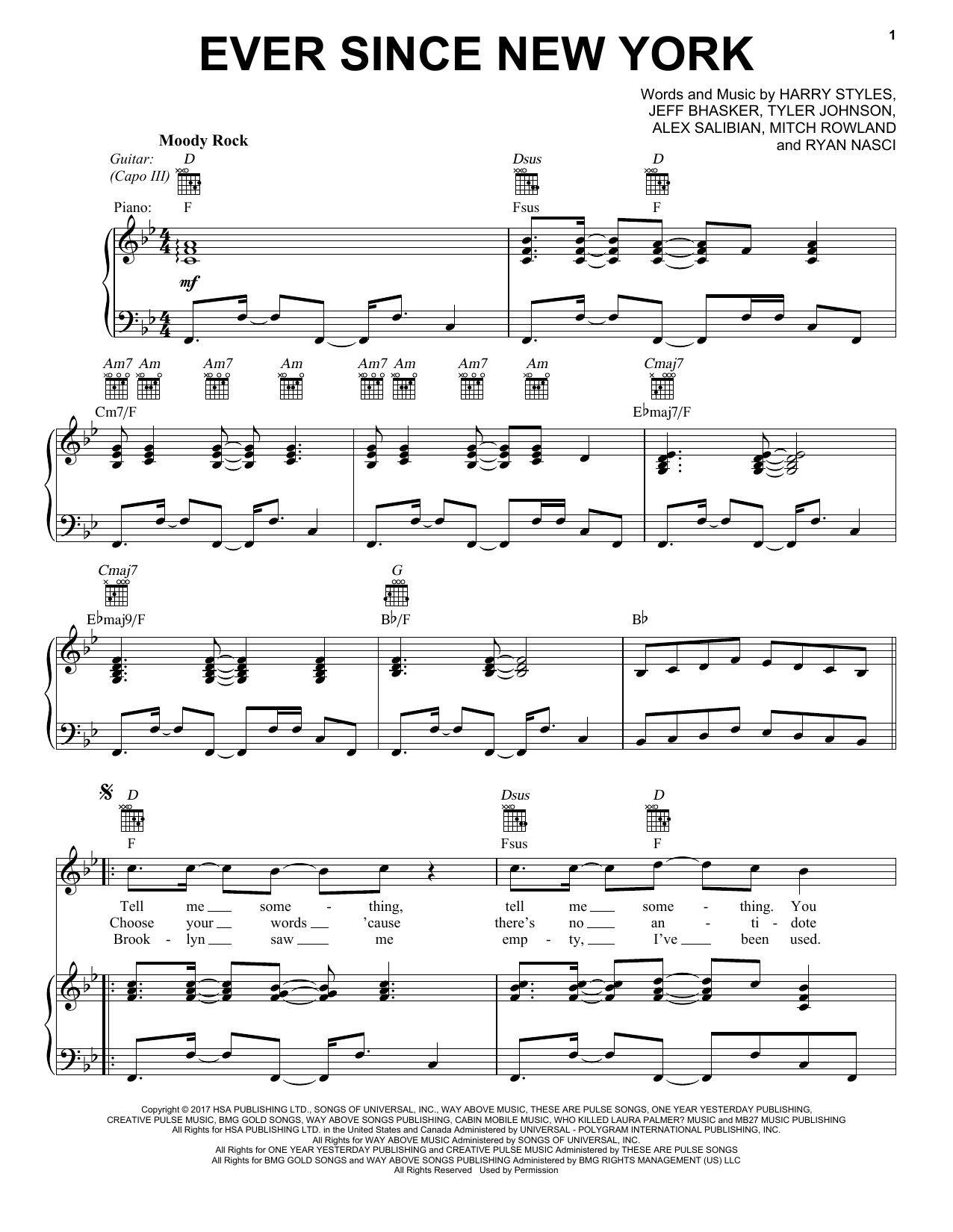 Download Harry Styles Ever Since New York Sheet Music and learn how to play Piano, Vocal & Guitar (Right-Hand Melody) PDF digital score in minutes