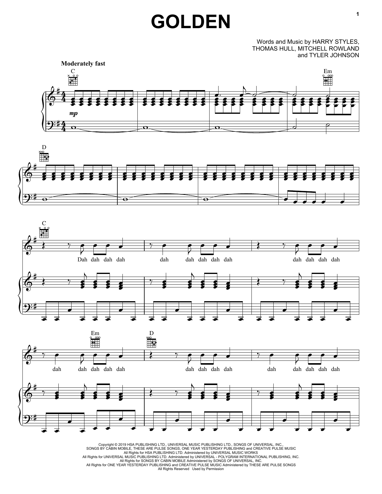 Download Harry Styles Golden Sheet Music and learn how to play Super Easy Piano PDF digital score in minutes