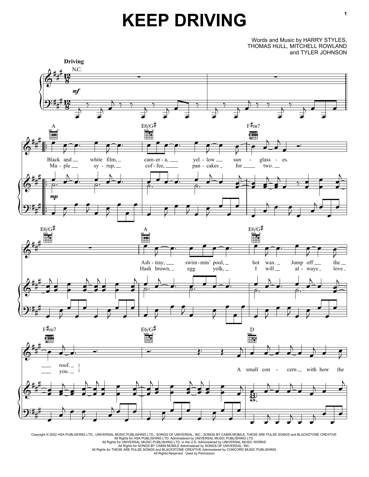 Download Harry Styles Keep Driving Sheet Music and learn how to play Piano, Vocal & Guitar Chords (Right-Hand Melody) PDF digital score in minutes