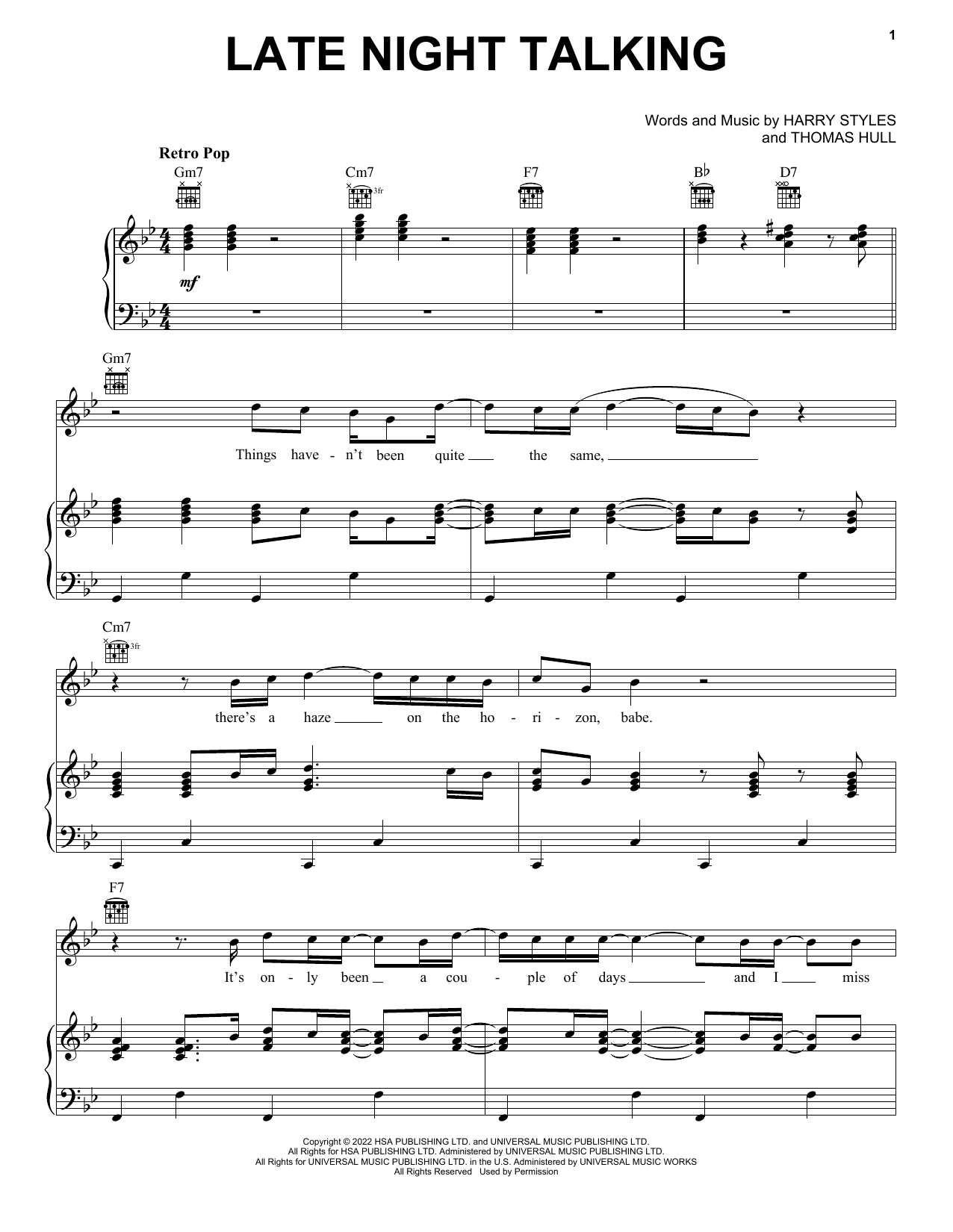Download Harry Styles Late Night Talking Sheet Music and learn how to play Super Easy Piano PDF digital score in minutes