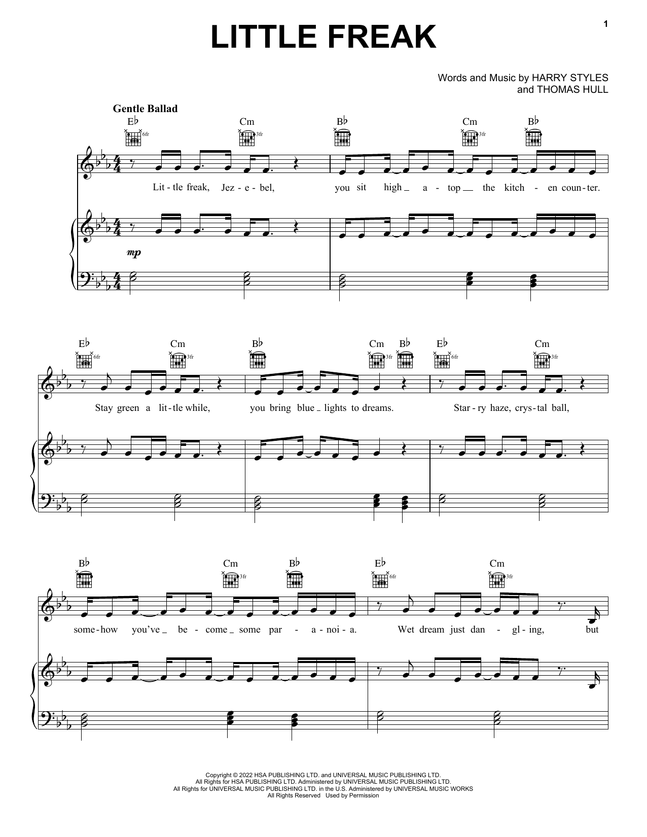 Download Harry Styles Little Freak Sheet Music and learn how to play Piano, Vocal & Guitar Chords (Right-Hand Melody) PDF digital score in minutes