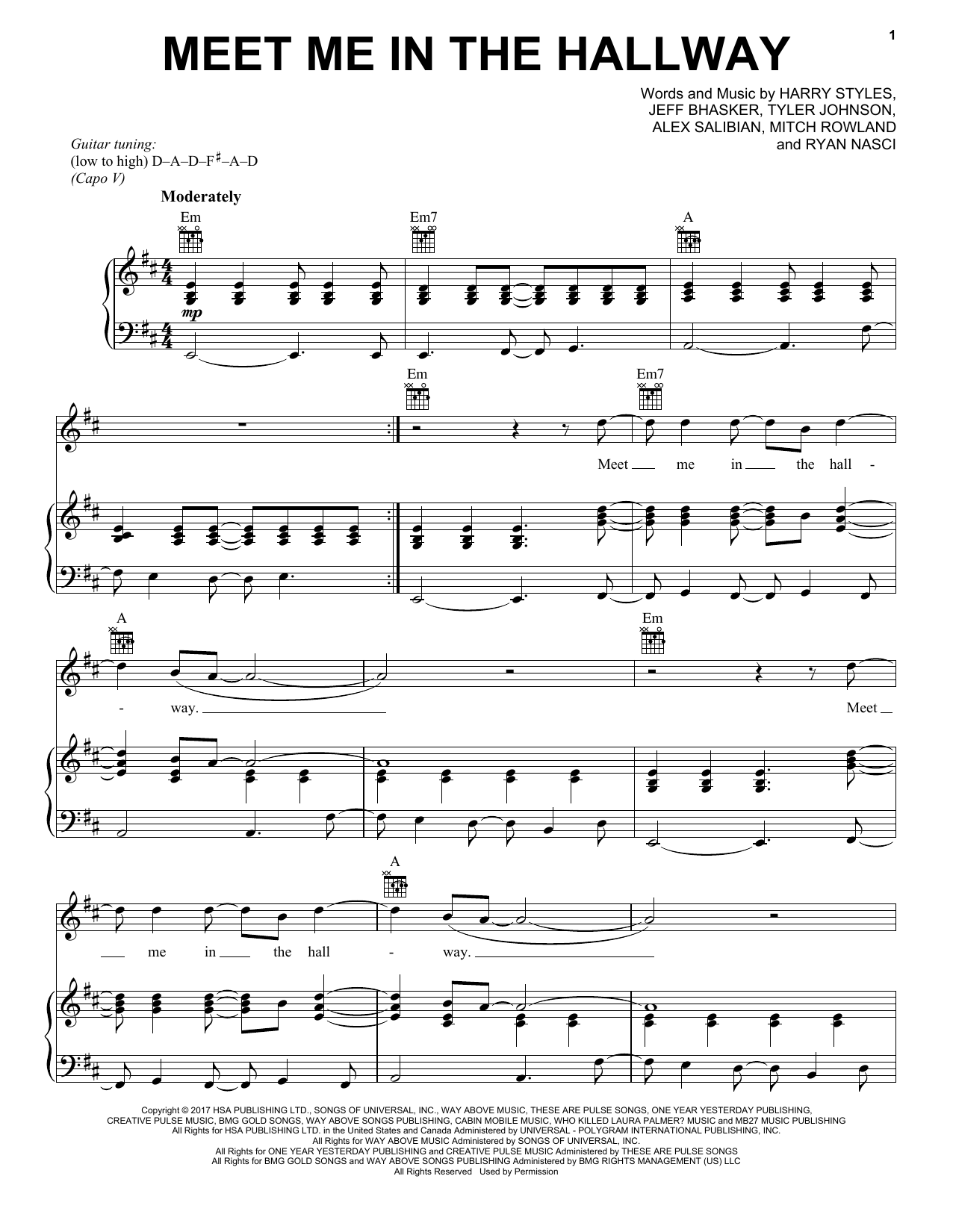 Download Harry Styles Meet Me In The Hallway Sheet Music and learn how to play Piano, Vocal & Guitar (Right-Hand Melody) PDF digital score in minutes