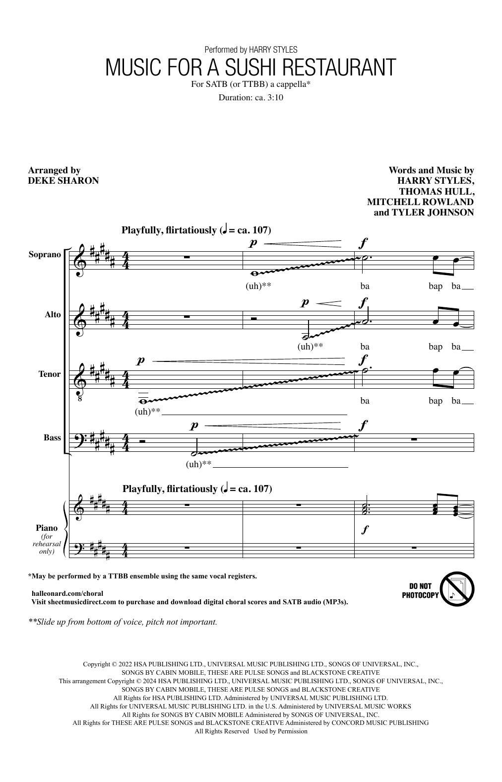 Download Harry Styles Music For A Sushi Restaurant (arr. Deke Sharon) Sheet Music and learn how to play SATB Choir PDF digital score in minutes