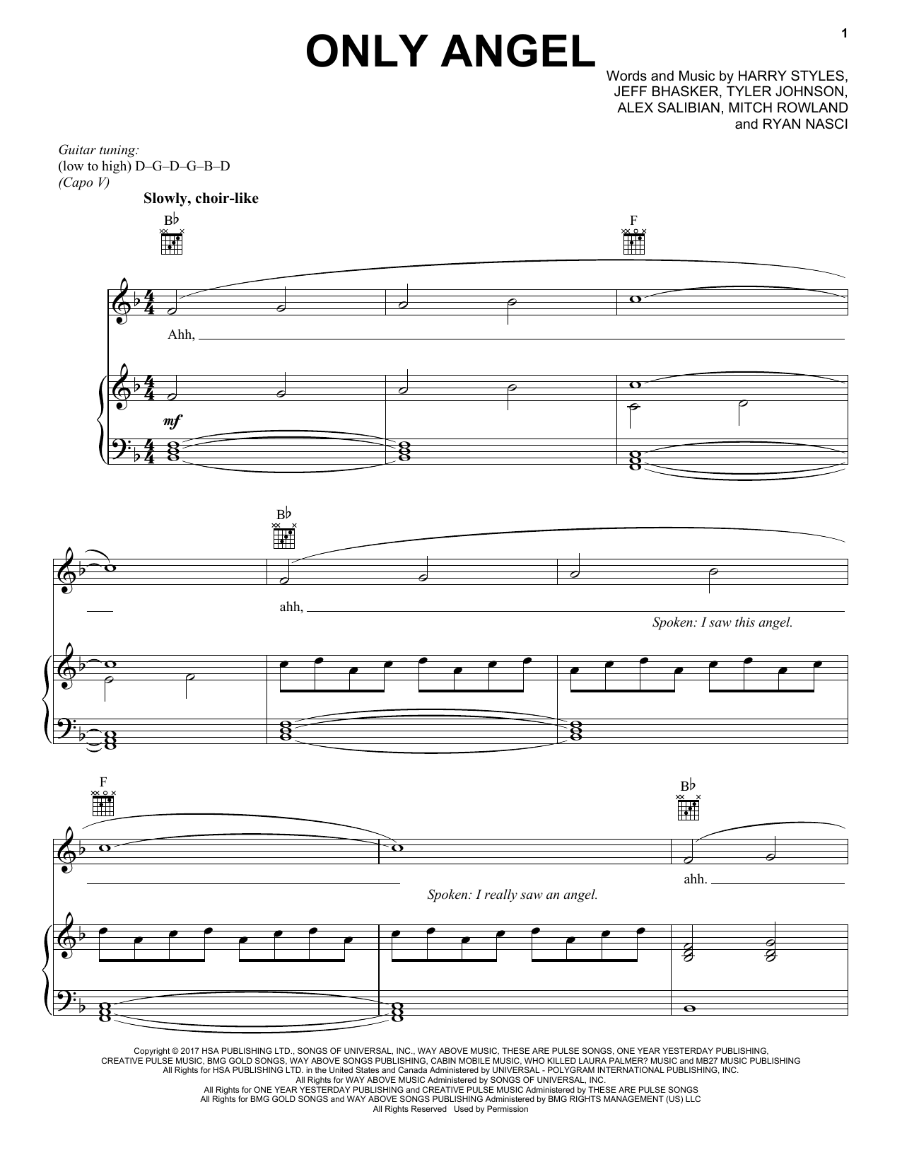 Download Harry Styles Only Angel Sheet Music and learn how to play Piano, Vocal & Guitar (Right-Hand Melody) PDF digital score in minutes