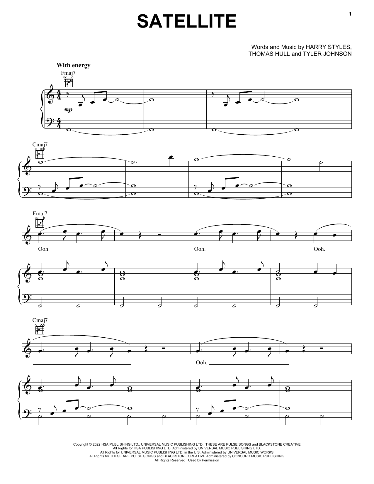 Download Harry Styles Satellite Sheet Music and learn how to play Piano, Vocal & Guitar Chords (Right-Hand Melody) PDF digital score in minutes