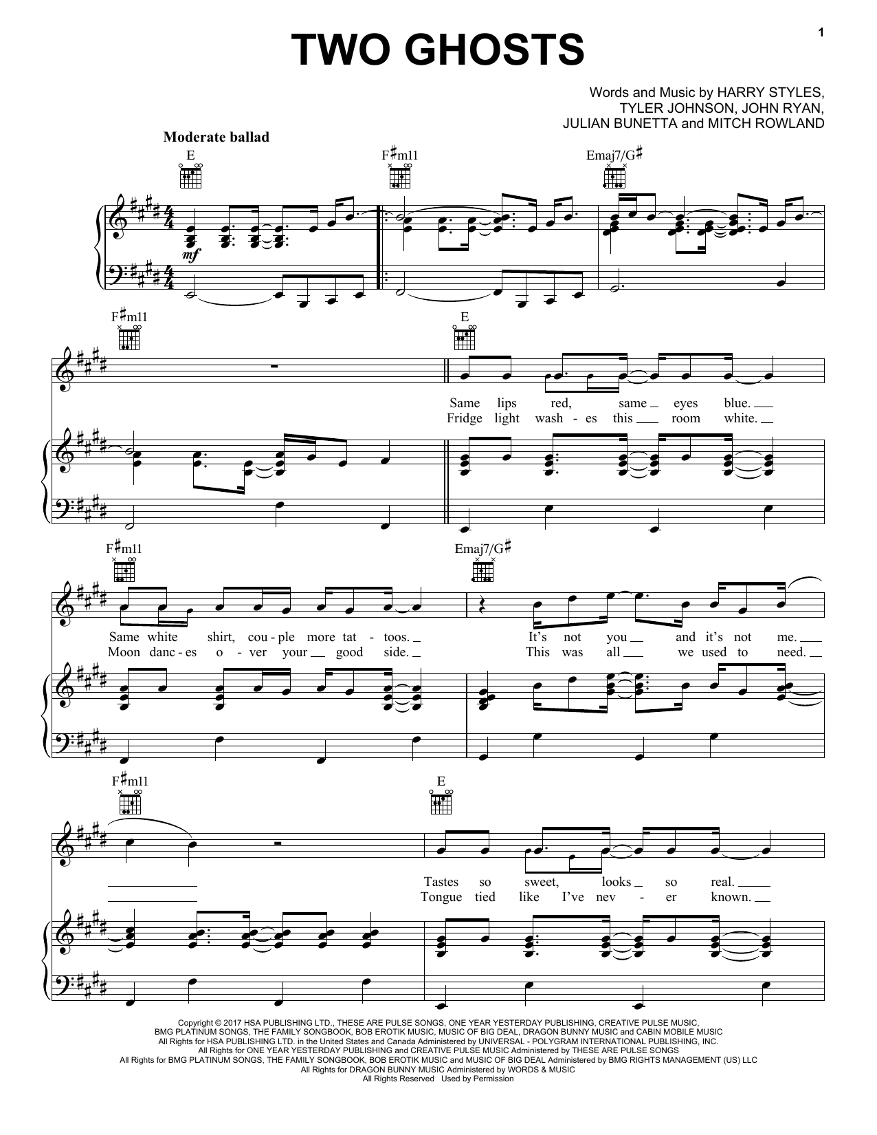 Download Harry Styles Two Ghosts Sheet Music and learn how to play Super Easy Piano PDF digital score in minutes