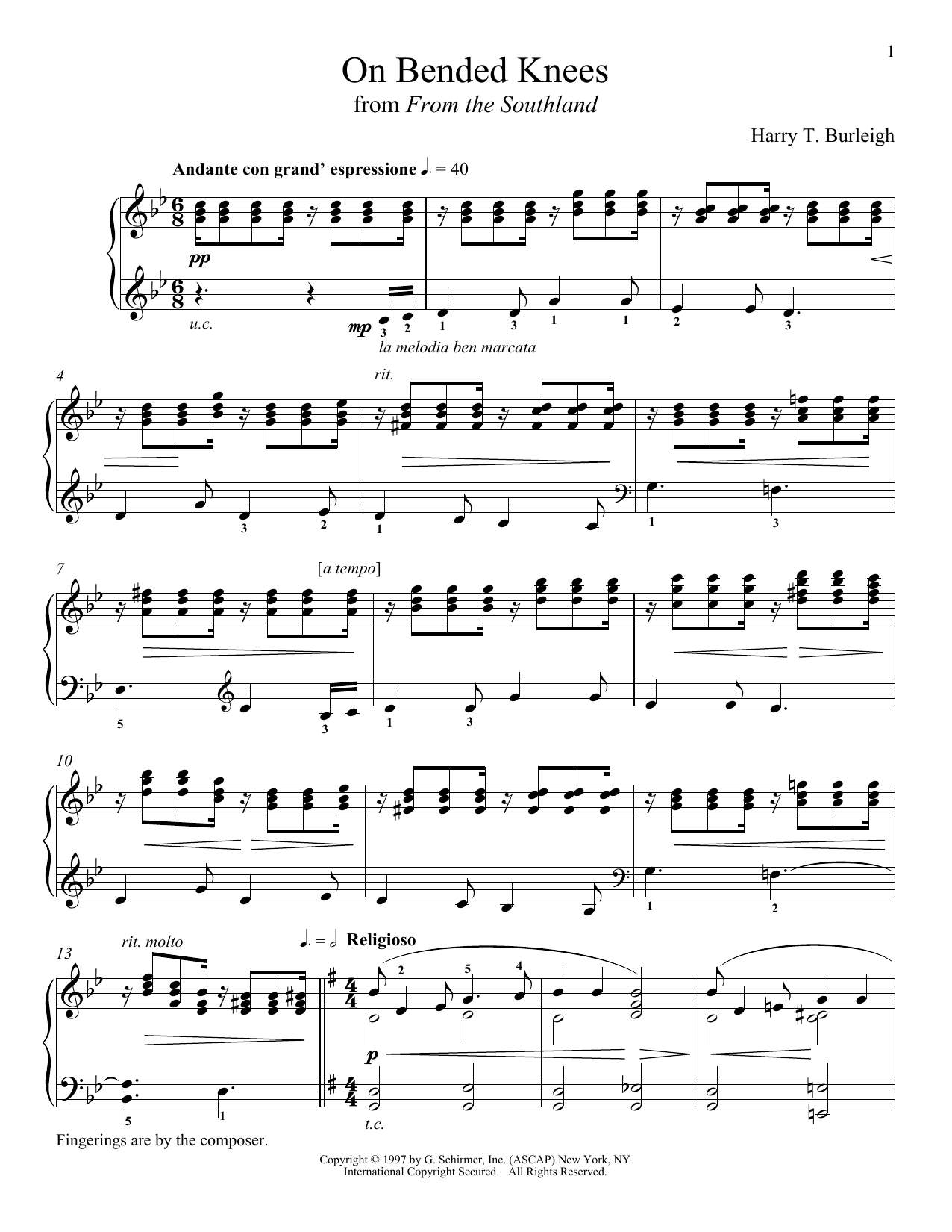 Download Harry T. Burleigh On Bended Knees Sheet Music and learn how to play Piano PDF digital score in minutes