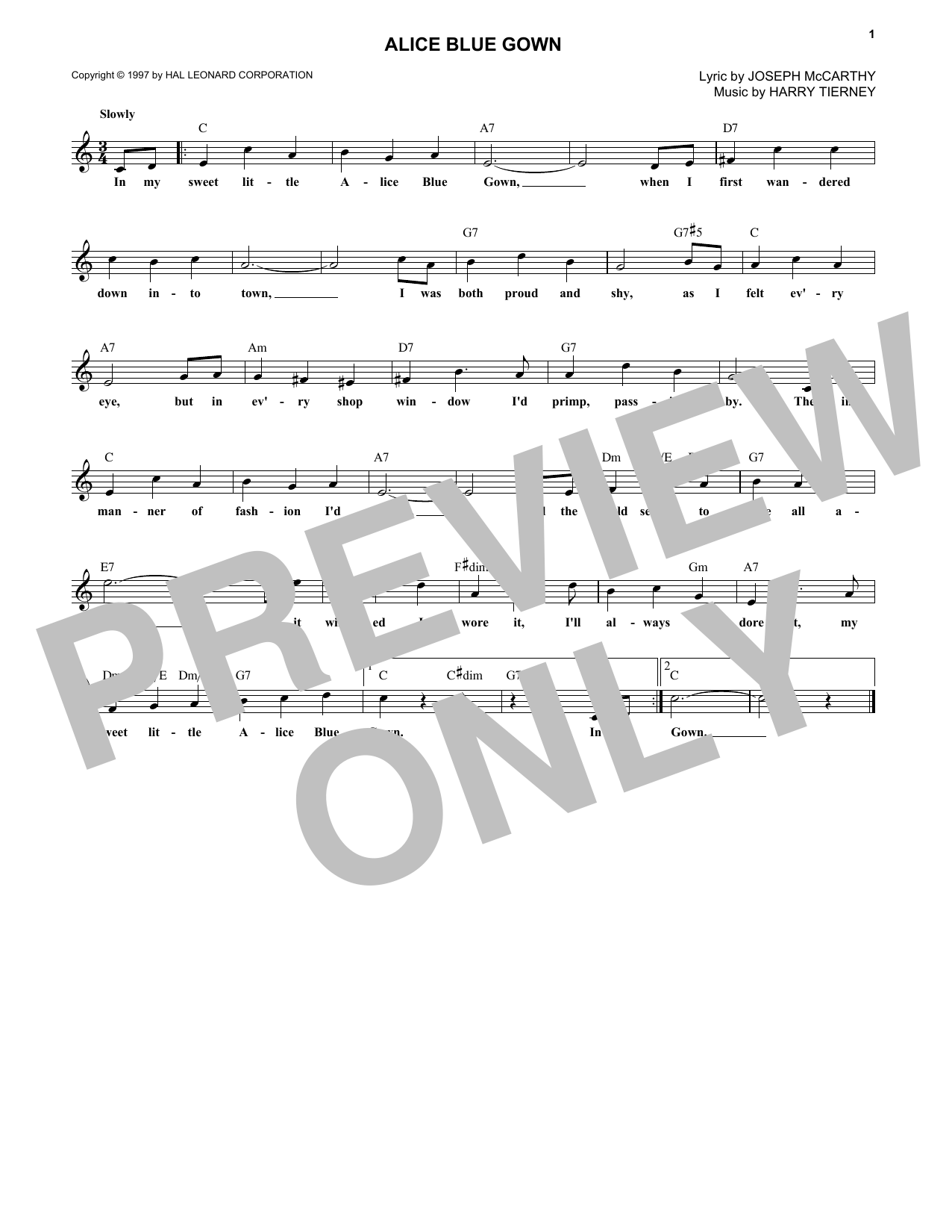 Download Harry Tierney Alice Blue Gown Sheet Music and learn how to play Melody Line, Lyrics & Chords PDF digital score in minutes