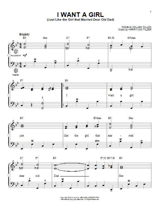 Download Gary Meisner I Want A Girl (Just Like The Girl That Married Dear Old Dad) Sheet Music and learn how to play Accordion PDF digital score in minutes