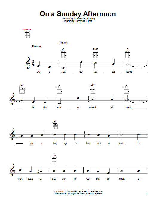 Download Harry von Tilzer On A Sunday Afternoon Sheet Music and learn how to play Ukulele PDF digital score in minutes