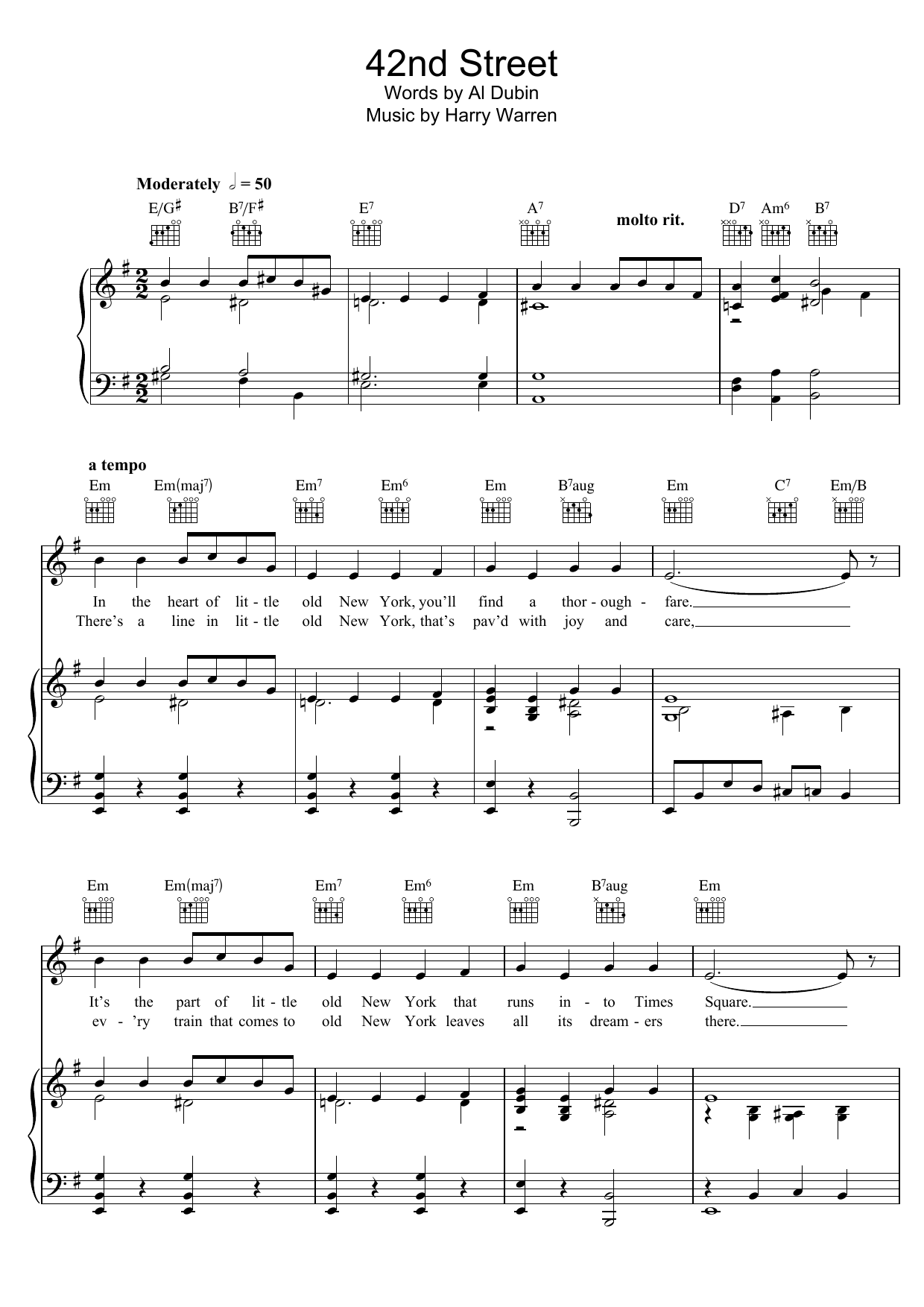 Download Harry Warren 42nd Street Sheet Music and learn how to play Piano, Vocal & Guitar (Right-Hand Melody) PDF digital score in minutes