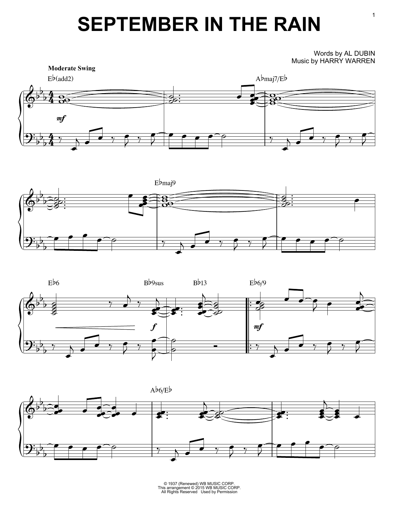 Download Harry Warren & Al Dubin September In The Rain [Jazz version] (arr. Brent Edstrom) Sheet Music and learn how to play Piano Solo PDF digital score in minutes