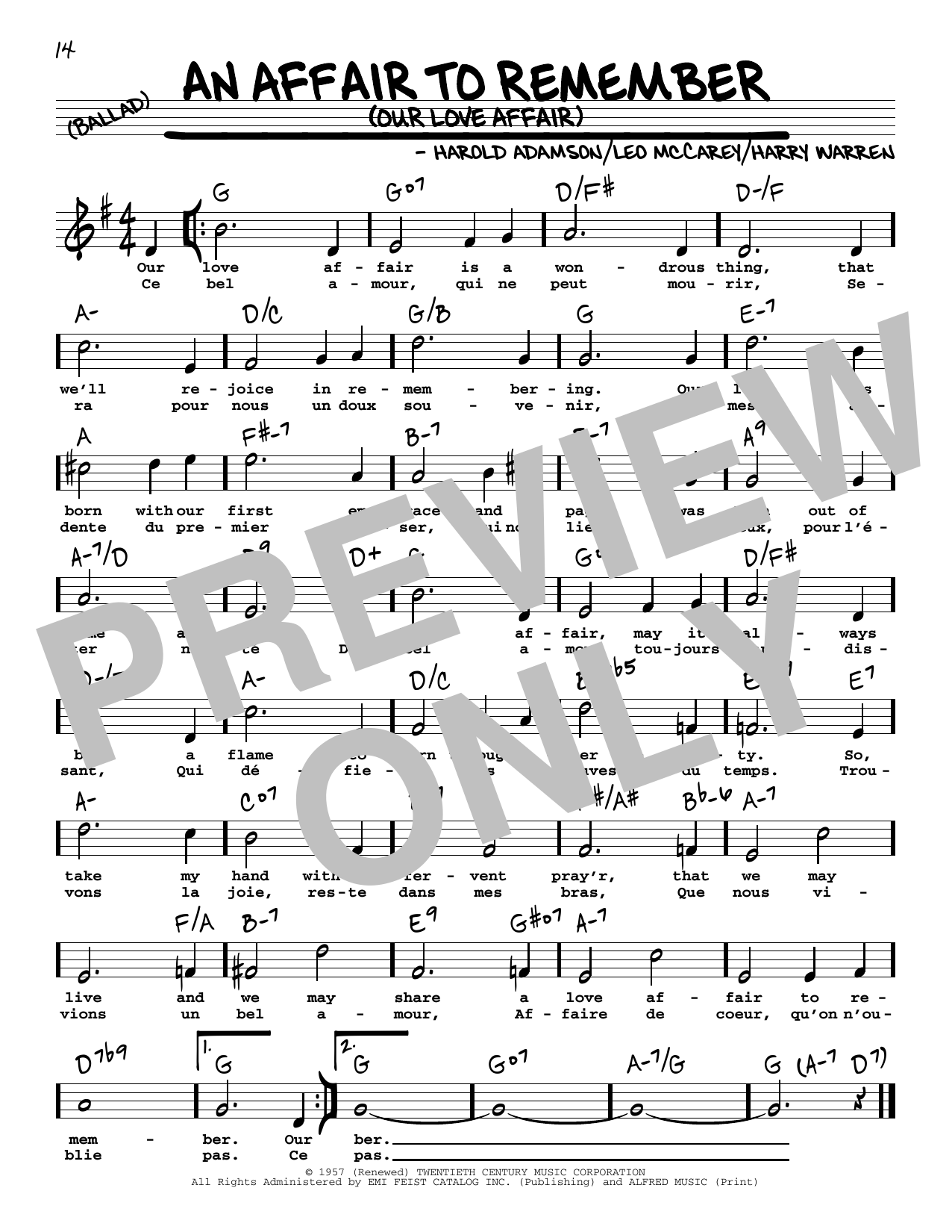 Download Harry Warren An Affair To Remember (Our Love Affair) (High Voice) (from An Affair To Remember Sheet Music and learn how to play Real Book – Melody, Lyrics & Chords PDF digital score in minutes