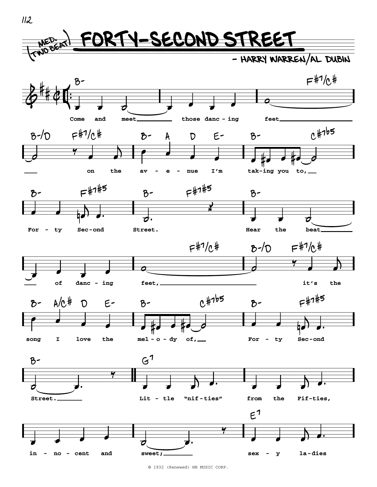 Download Harry Warren and Al Dubin Forty-Second Street (Low Voice) Sheet Music and learn how to play Real Book – Melody, Lyrics & Chords PDF digital score in minutes