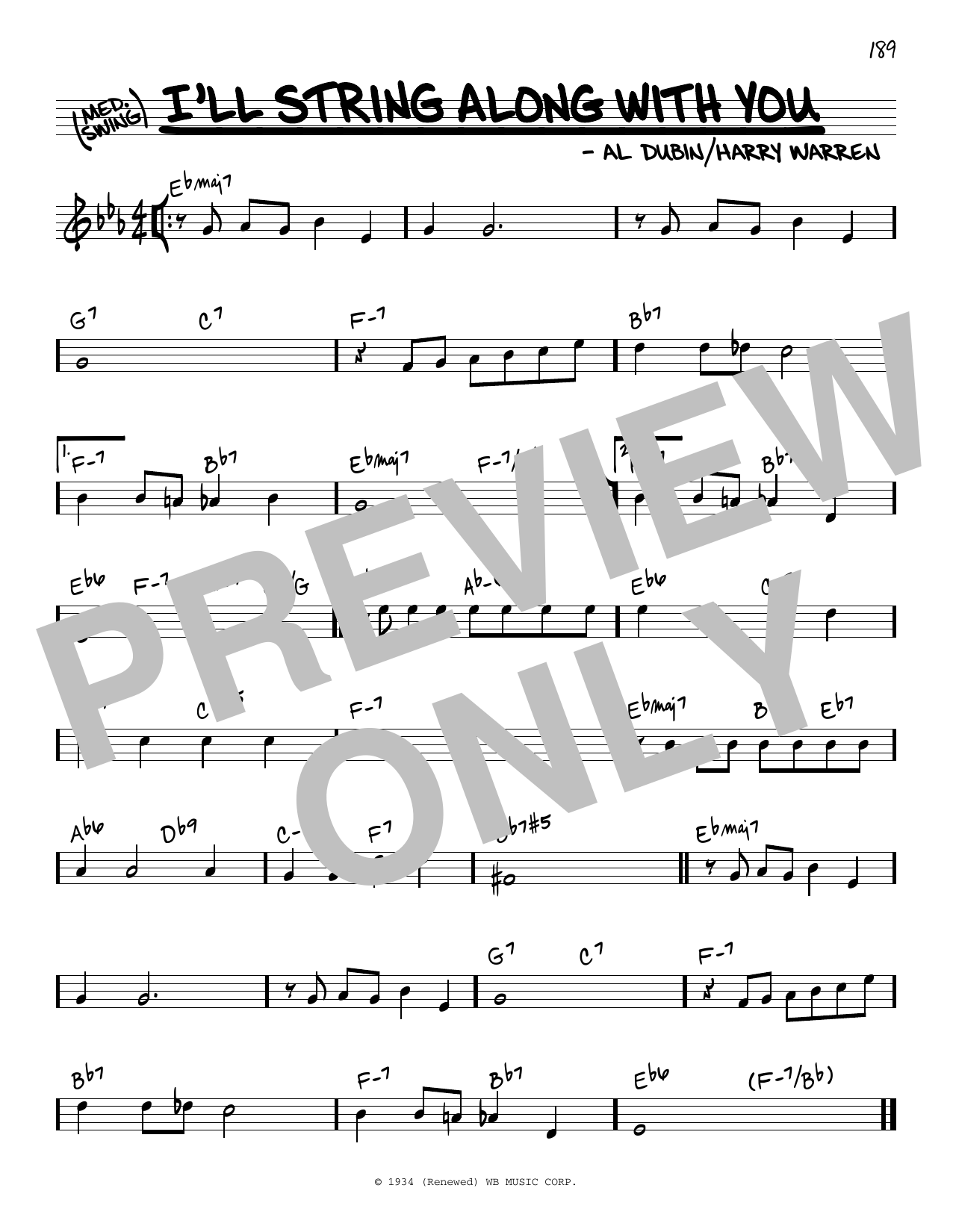 Download Harry Warren and Al Dubin I'll String Along With You Sheet Music and learn how to play Real Book – Melody & Chords PDF digital score in minutes