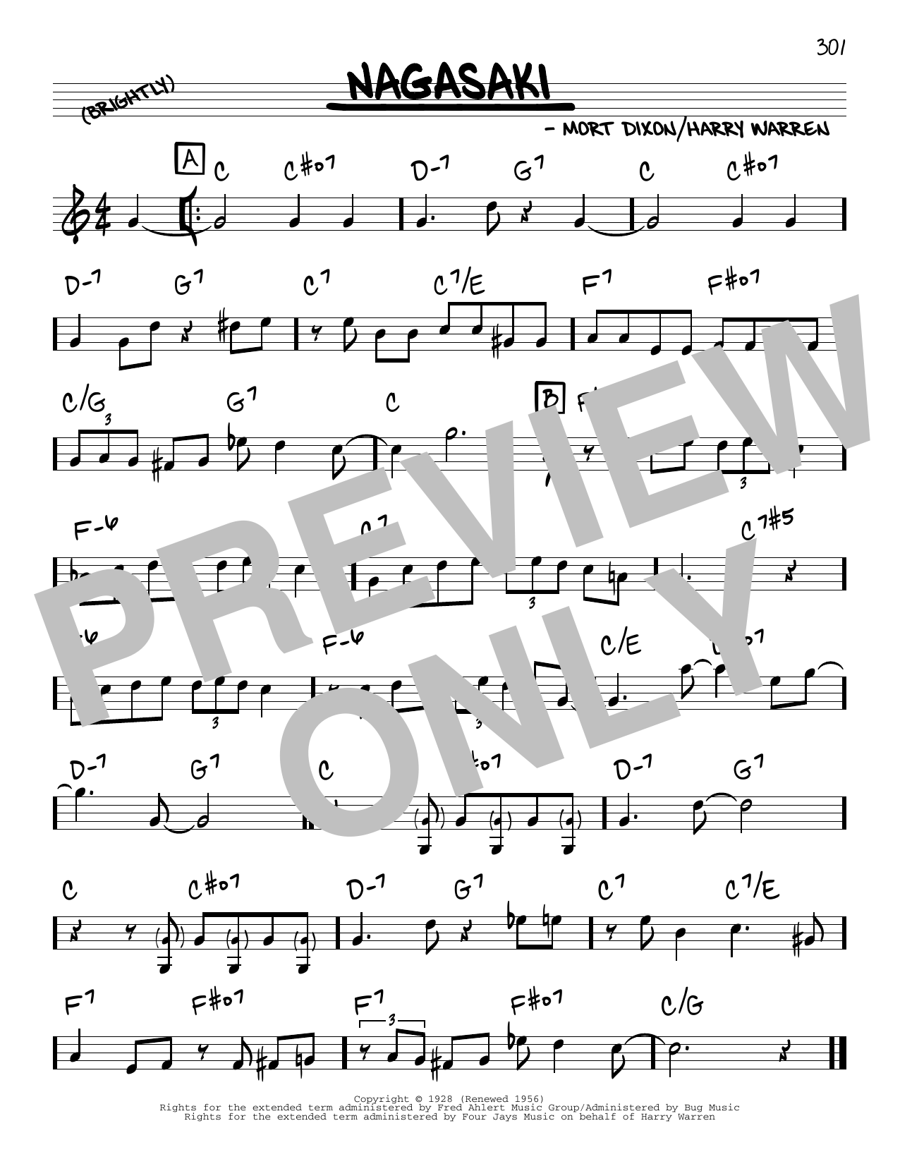 Download Harry Warren and Mort Dixon Nagasaki Sheet Music and learn how to play Real Book – Melody & Chords PDF digital score in minutes