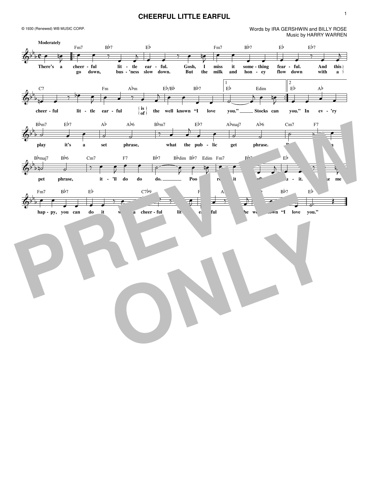 Download Harry Warren Cheerful Little Earful Sheet Music and learn how to play Melody Line, Lyrics & Chords PDF digital score in minutes