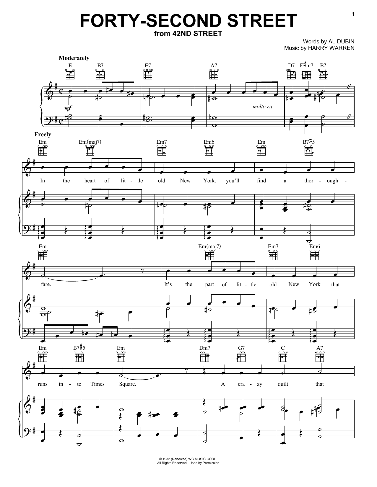 Download Harry Warren Forty-Second Street Sheet Music and learn how to play Easy Piano PDF digital score in minutes