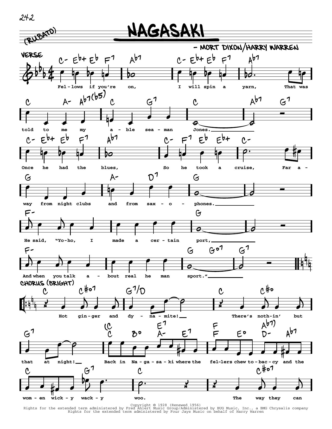 Download Harry Warren Nagasaki (arr. Robert Rawlins) Sheet Music and learn how to play Real Book – Melody, Lyrics & Chords PDF digital score in minutes