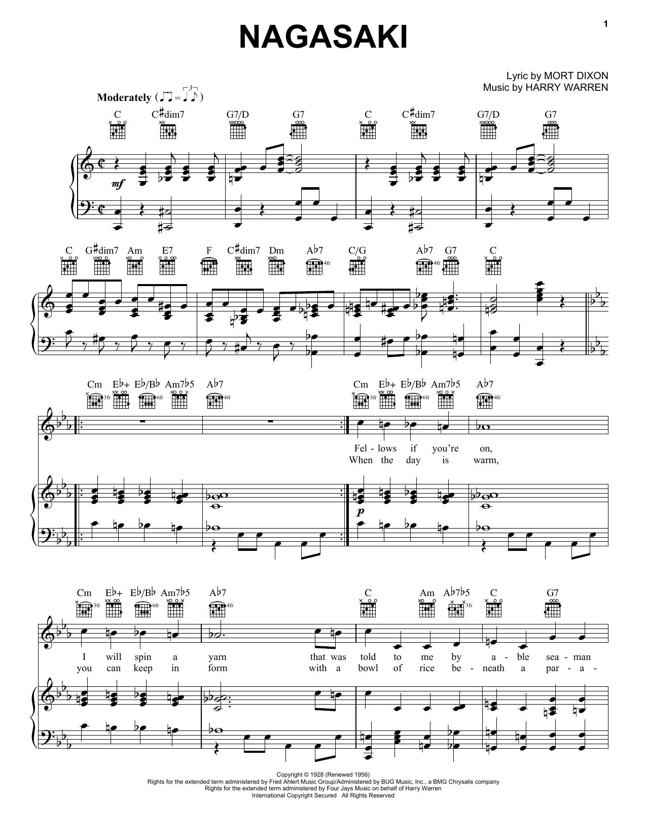 Download Harry Warren Nagasaki Sheet Music and learn how to play Piano, Vocal & Guitar (Right-Hand Melody) PDF digital score in minutes