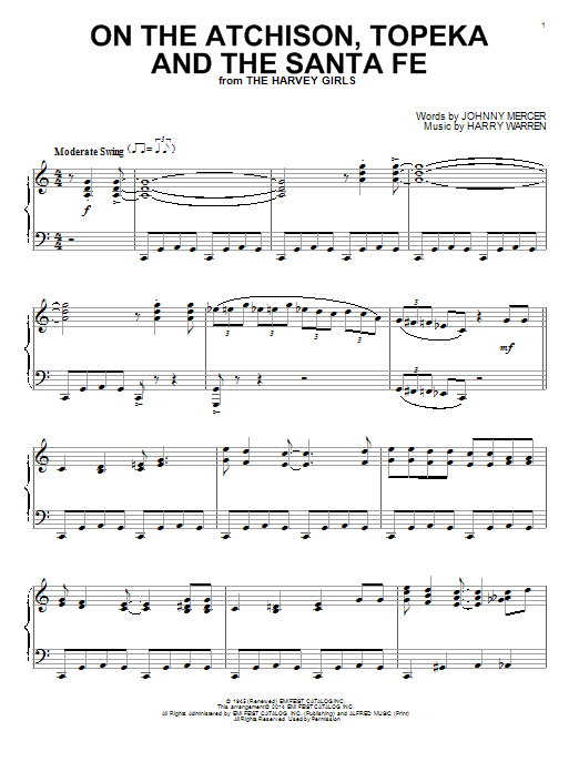 Download Harry Warren On The Atchison, Topeka And The Santa Fe Sheet Music and learn how to play Easy Piano PDF digital score in minutes