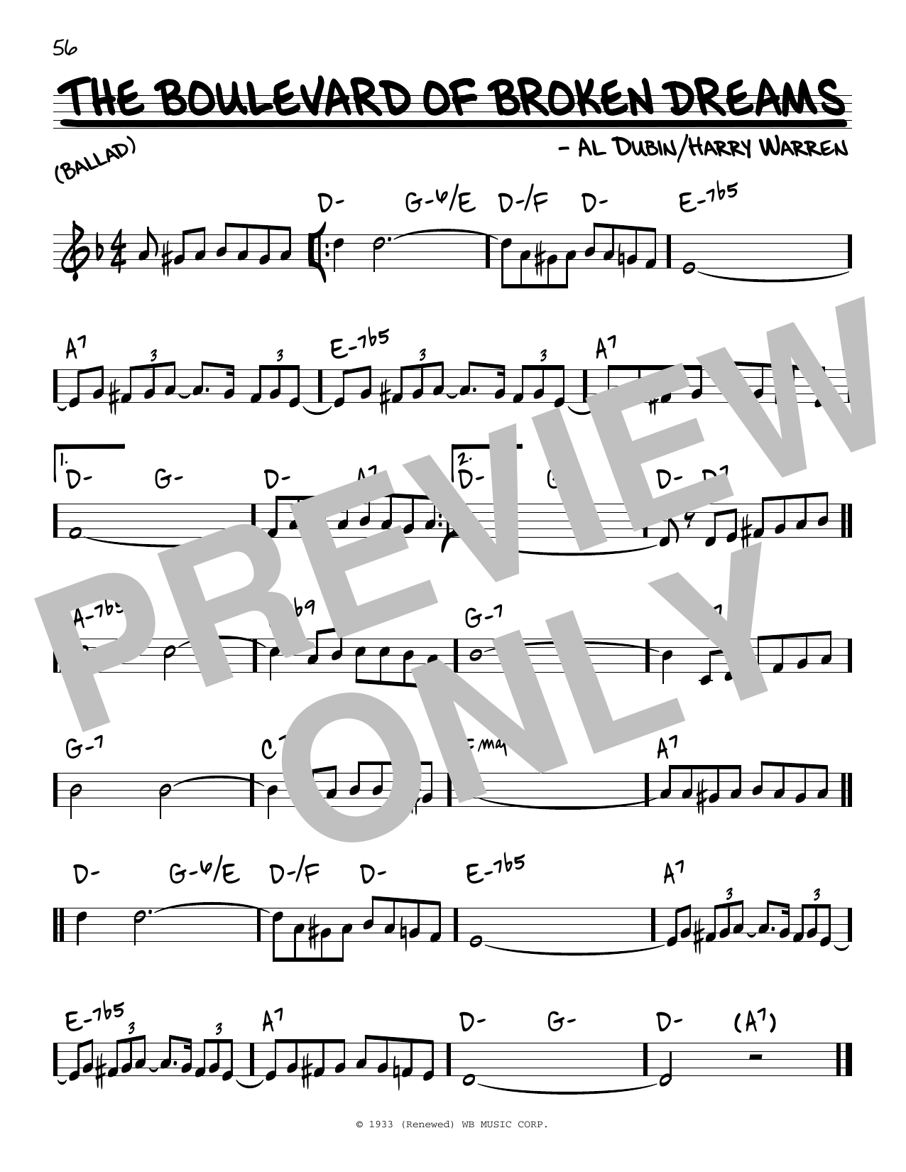 Download Harry Warren The Boulevard Of Broken Dreams Sheet Music and learn how to play Real Book – Melody & Chords PDF digital score in minutes