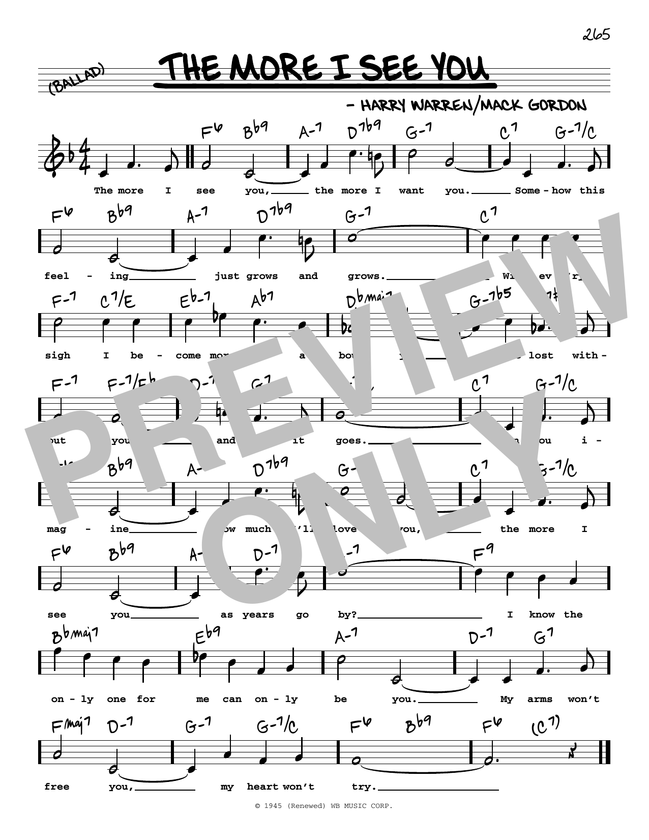 Download Harry Warren The More I See You (High Voice) Sheet Music and learn how to play Real Book – Melody, Lyrics & Chords PDF digital score in minutes