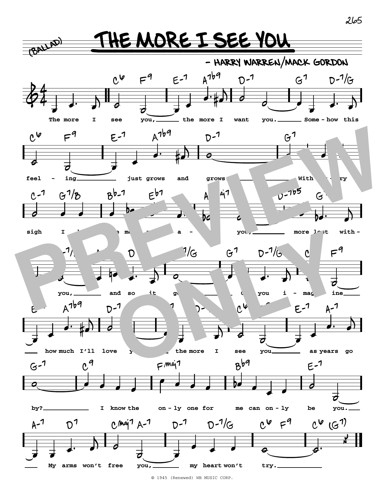 Download Harry Warren The More I See You (Low Voice) Sheet Music and learn how to play Real Book – Melody, Lyrics & Chords PDF digital score in minutes