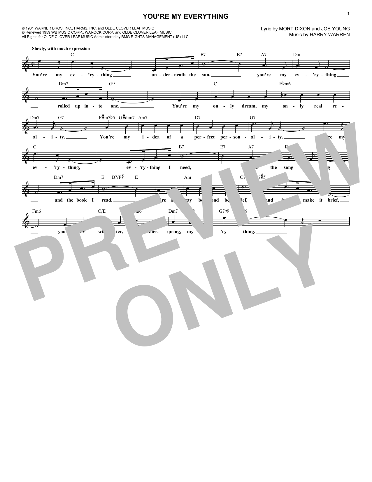 Download Harry Warren You're My Everything Sheet Music and learn how to play Lead Sheet / Fake Book PDF digital score in minutes