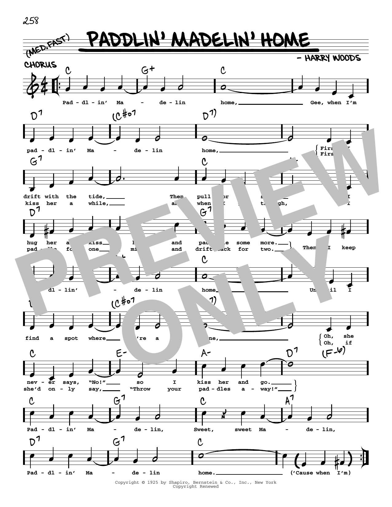 Download Harry Woods Paddlin' Madelin' Home (arr. Robert Rawlins) Sheet Music and learn how to play Real Book – Melody, Lyrics & Chords PDF digital score in minutes