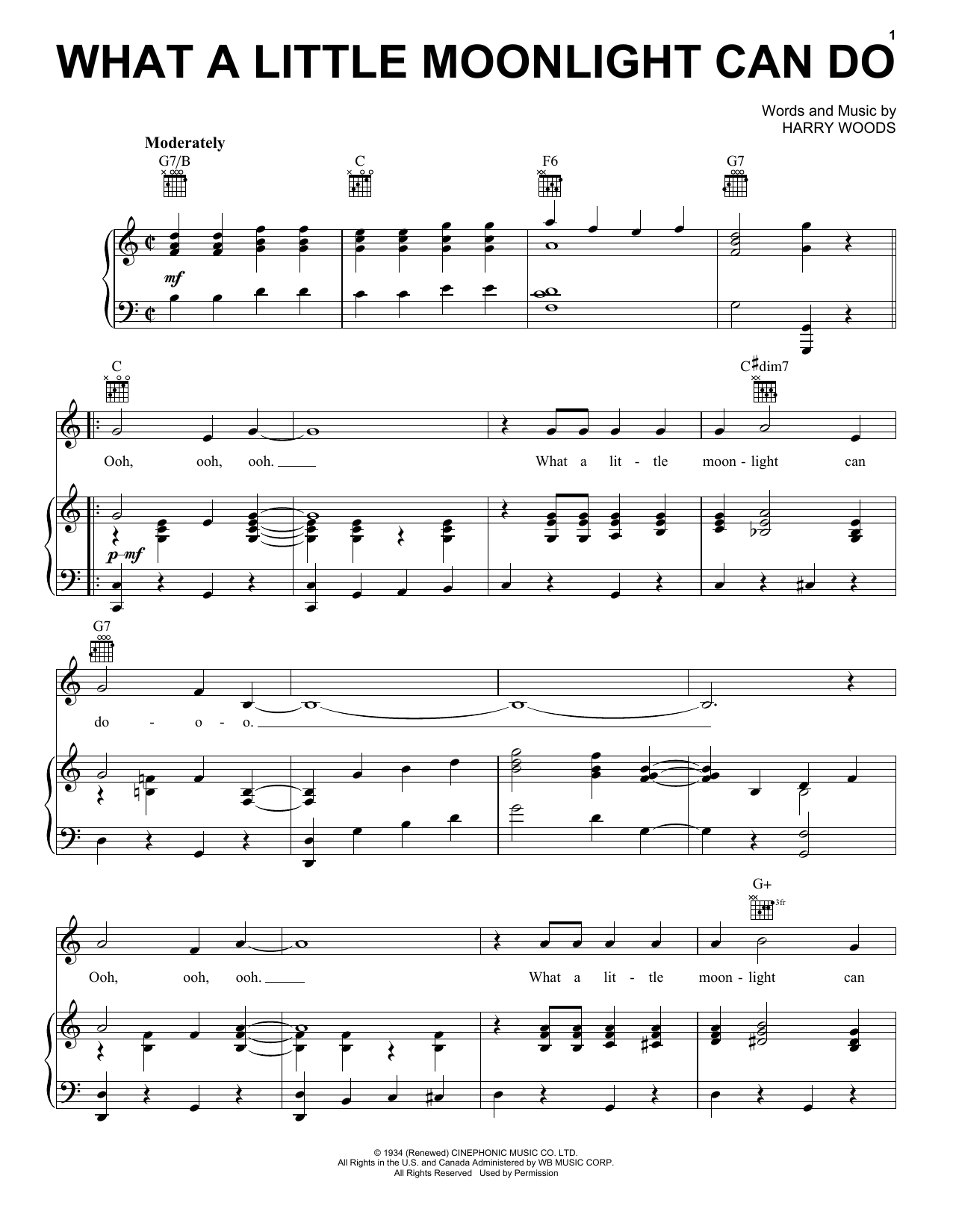 Download Harry Woods What A Little Moonlight Can Do Sheet Music and learn how to play Piano, Vocal & Guitar (Right-Hand Melody) PDF digital score in minutes