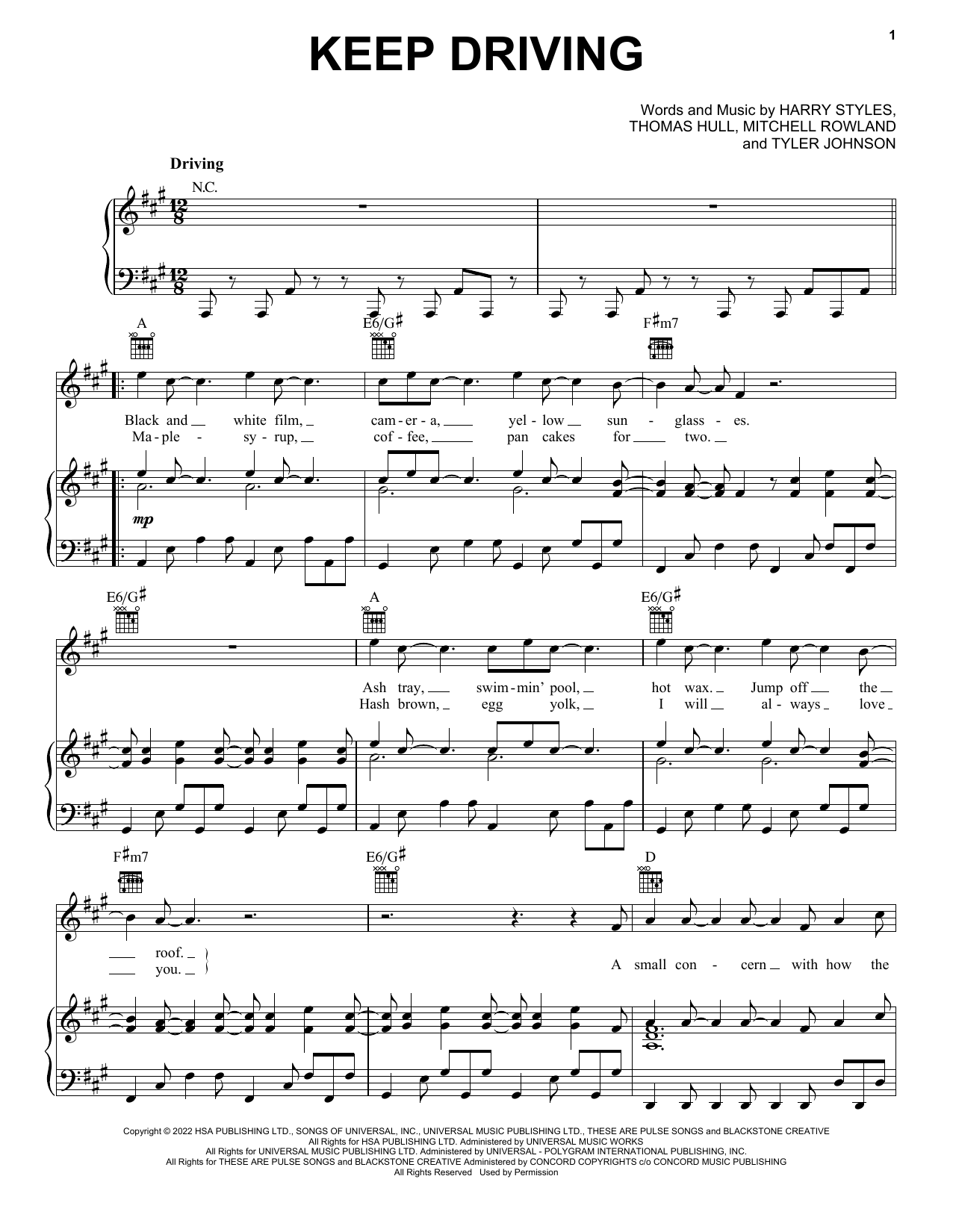 Download Harry Styles Sheet Music and learn how to play Piano, Vocal & Guitar Chords (Right-Hand Melody) PDF score in minutes