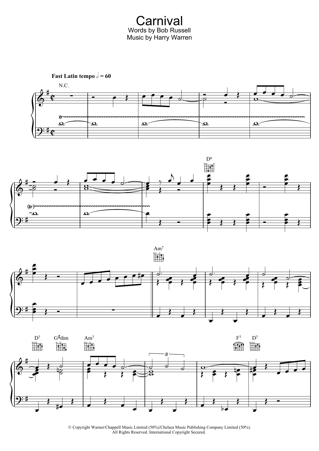 Harry Warren "Carnival" Sheet Music Notes Download Printable PDF