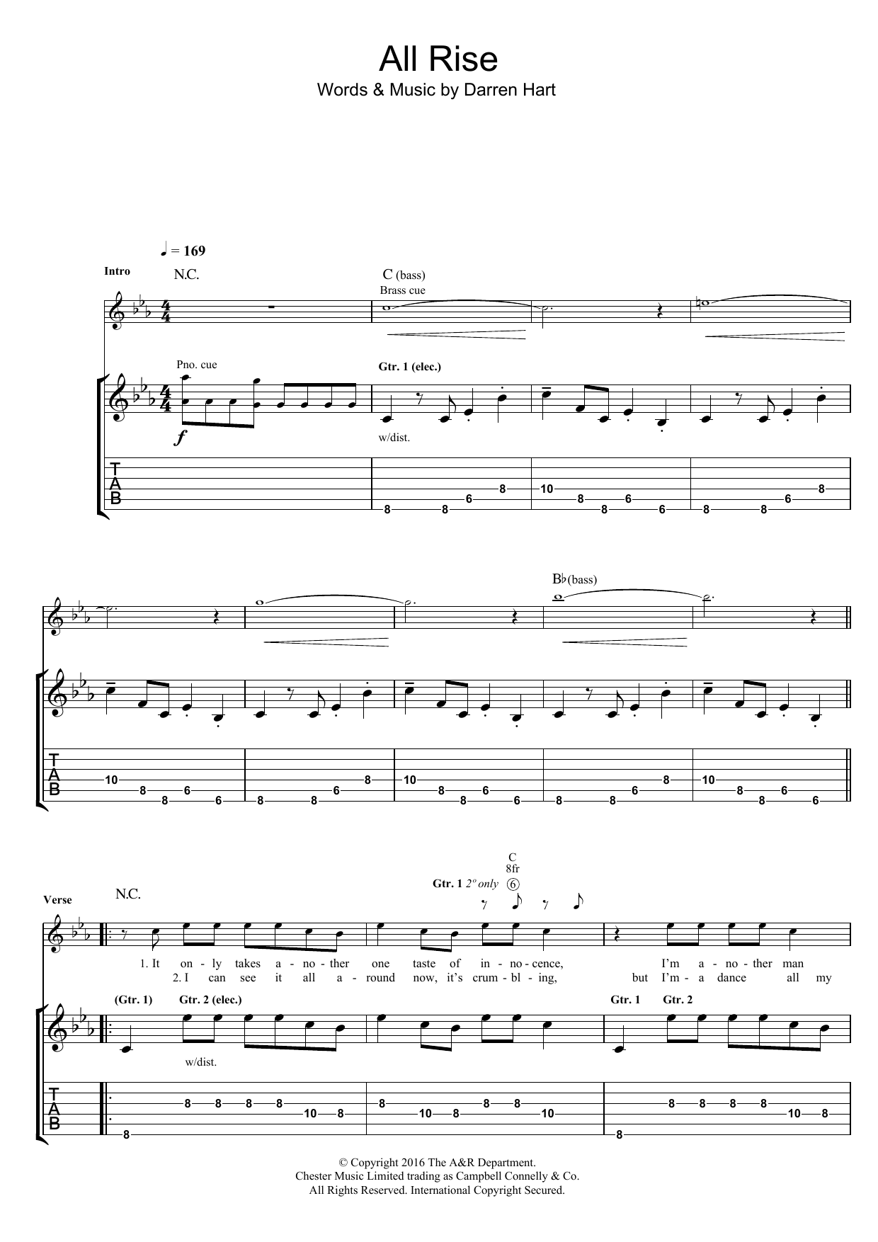 Download Harts All Rise (Play It Cool) Sheet Music and learn how to play Guitar Tab PDF digital score in minutes
