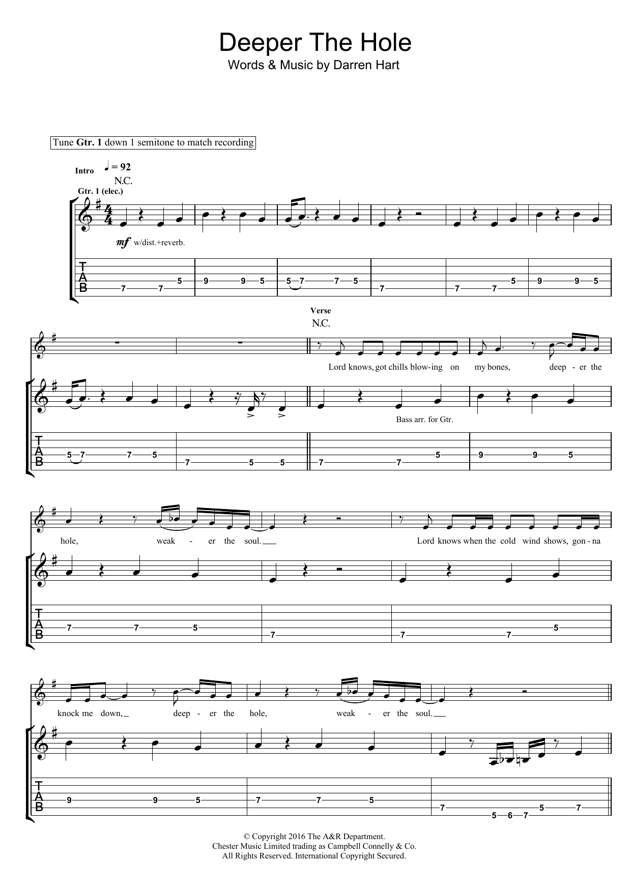 Download Harts Deeper The Hole Sheet Music and learn how to play Guitar Tab PDF digital score in minutes