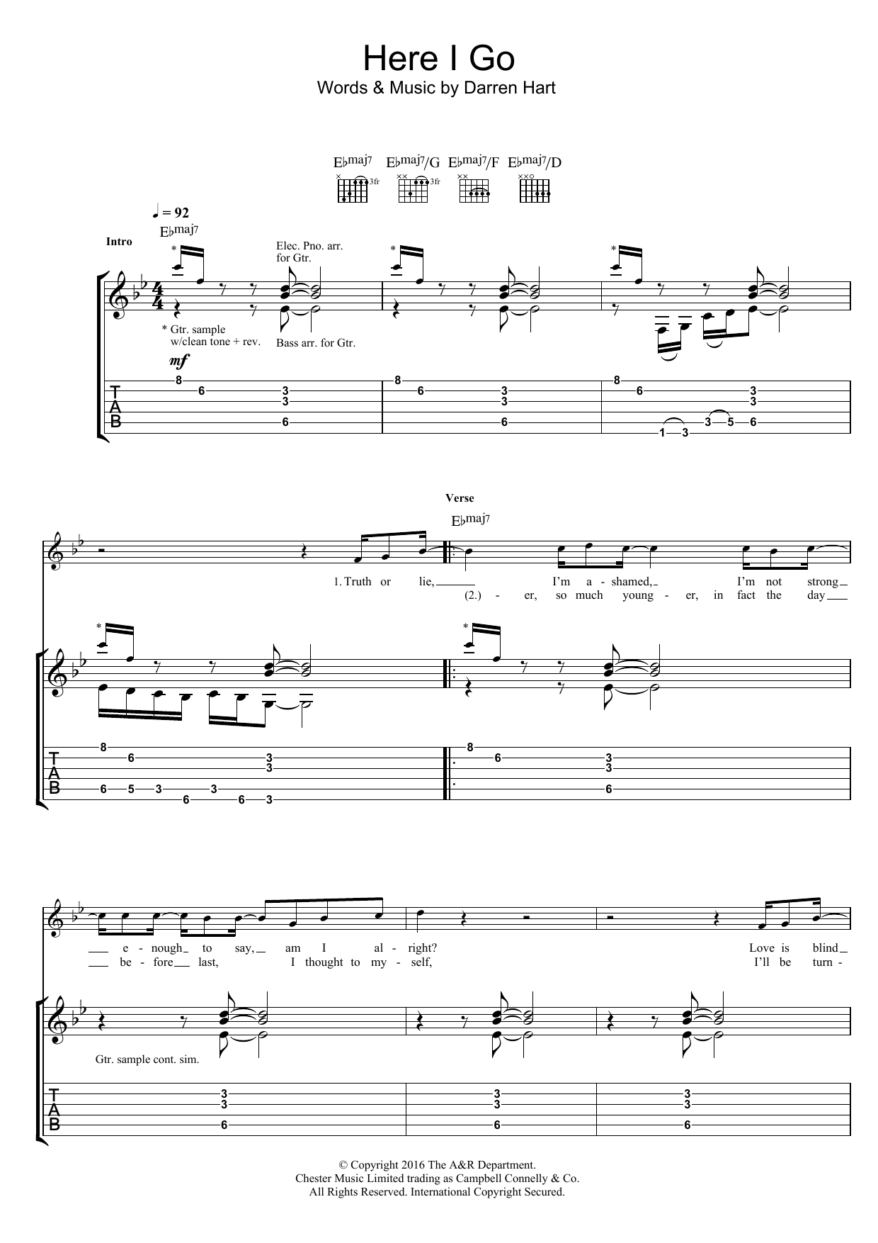Download Harts Here I Go Sheet Music and learn how to play Guitar Tab PDF digital score in minutes