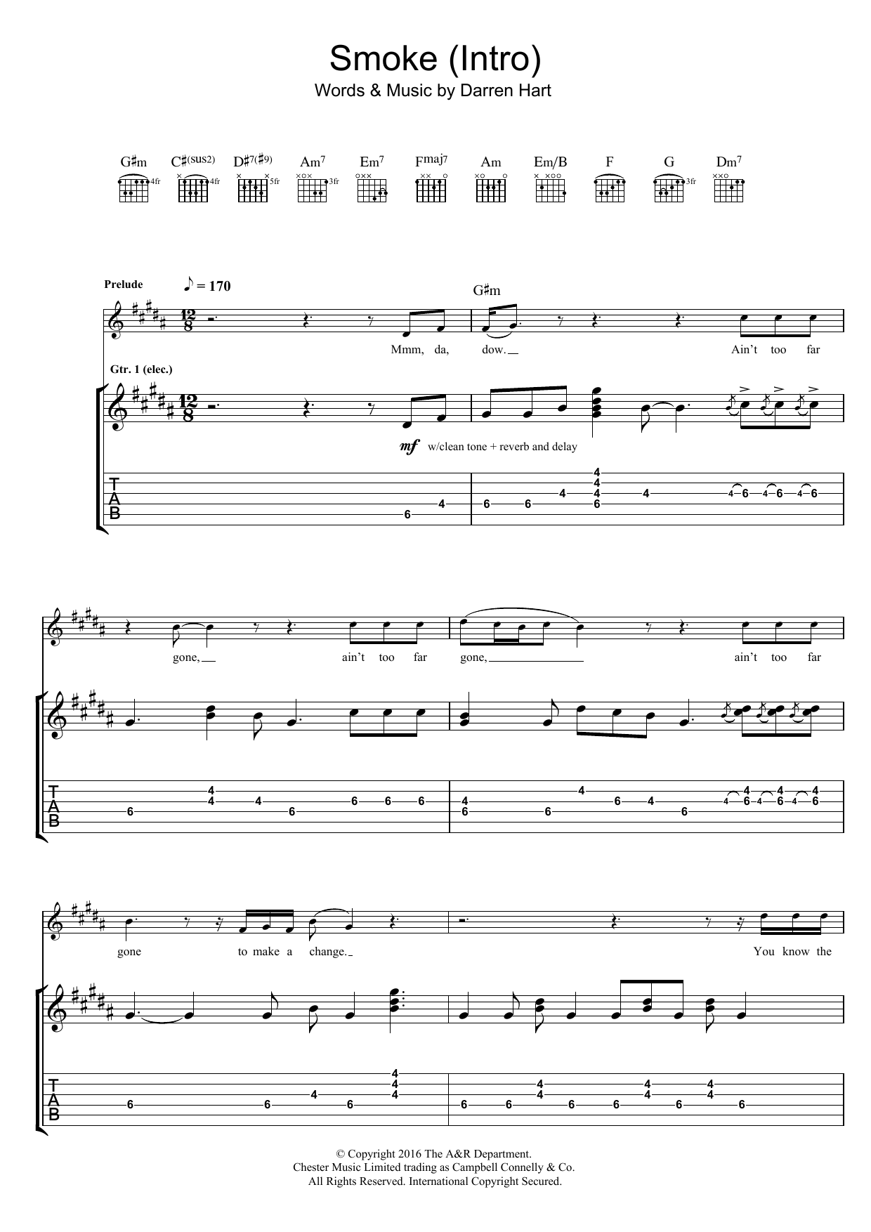 Download Harts Smoke (Intro) Sheet Music and learn how to play Guitar Tab PDF digital score in minutes