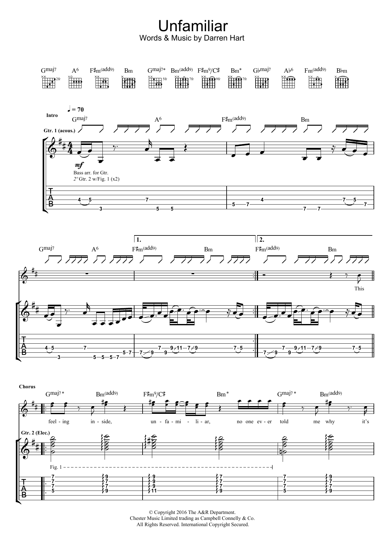 Download Harts Unfamilar Sheet Music and learn how to play Guitar Tab PDF digital score in minutes