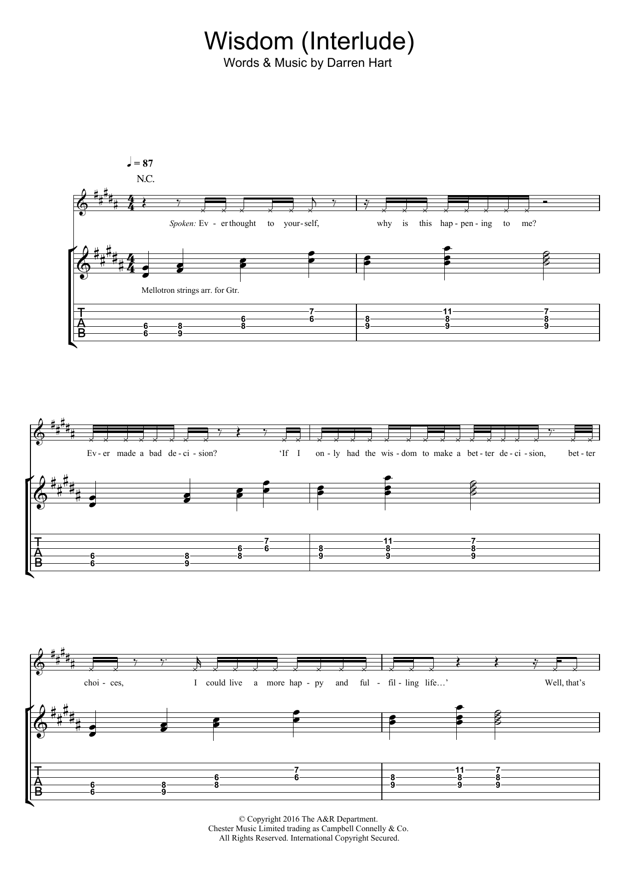 Download Harts Wisdom Sheet Music and learn how to play Guitar Tab PDF digital score in minutes