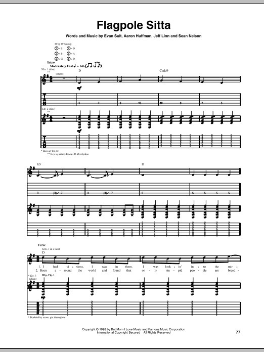 Download Harvey Danger Flagpole Sitta Sheet Music and learn how to play Guitar Tab PDF digital score in minutes