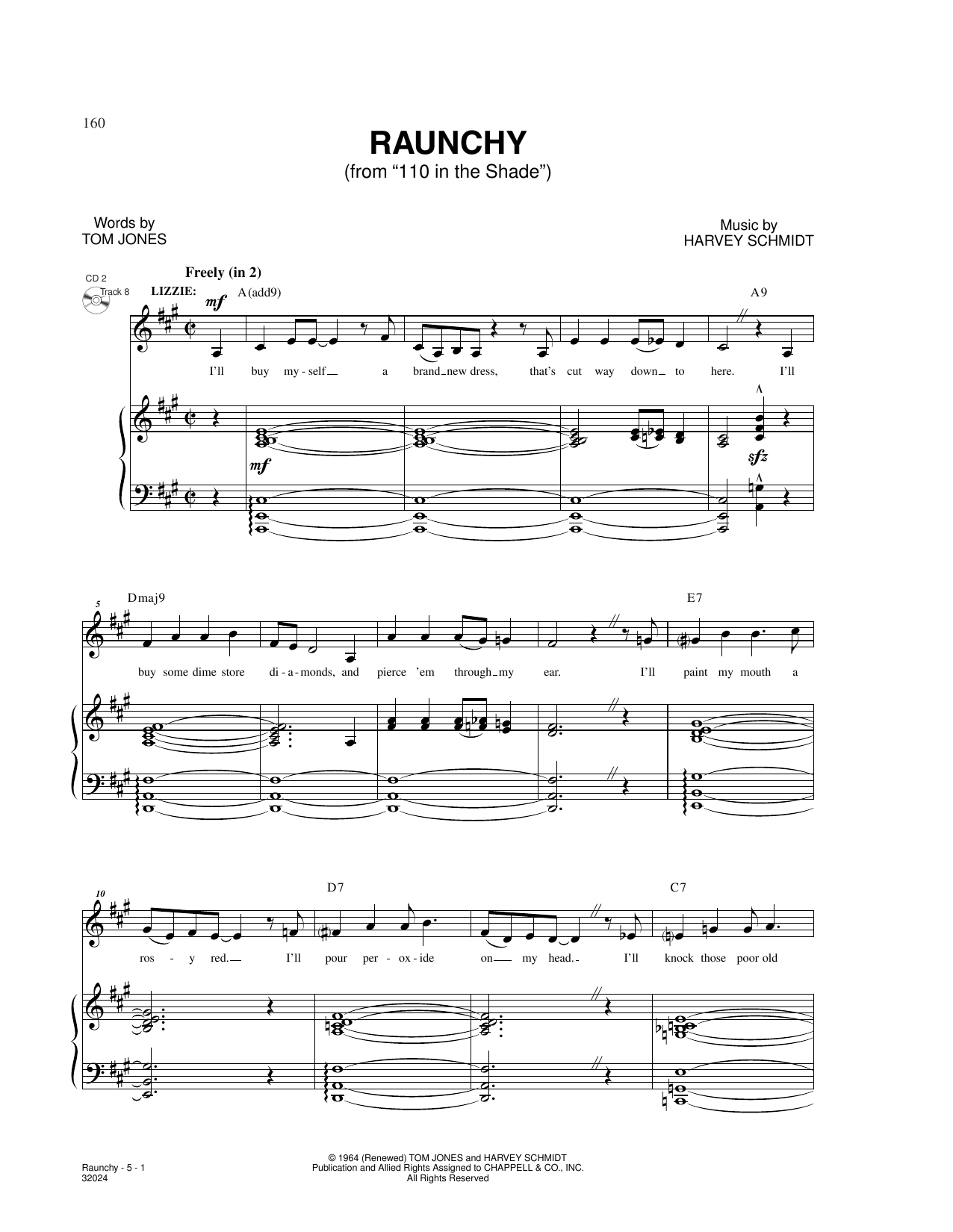 Download Harvey Schmidt and Tom Jones Raunchy (from 110 In The Shade) Sheet Music and learn how to play Piano & Vocal PDF digital score in minutes