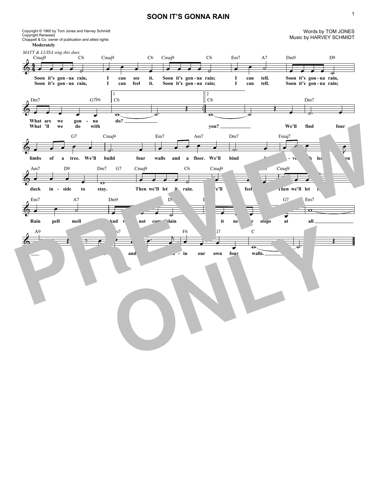 Download Harvey Schmidt Soon It's Gonna Rain (from The Fantasticks) Sheet Music and learn how to play Lead Sheet / Fake Book PDF digital score in minutes