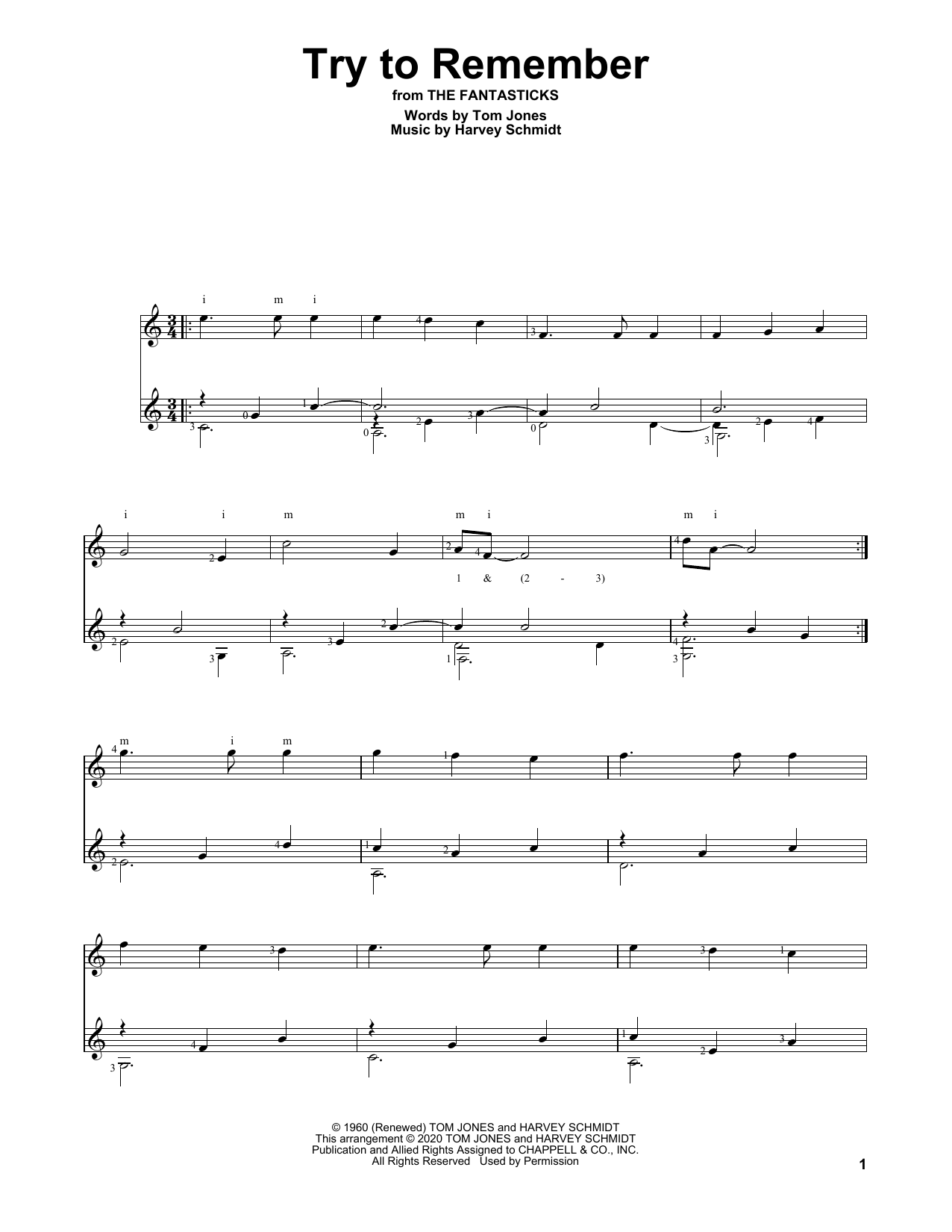 Download Harvey Schmidt Try To Remember (from The Fantasticks) Sheet Music and learn how to play Solo Guitar PDF digital score in minutes