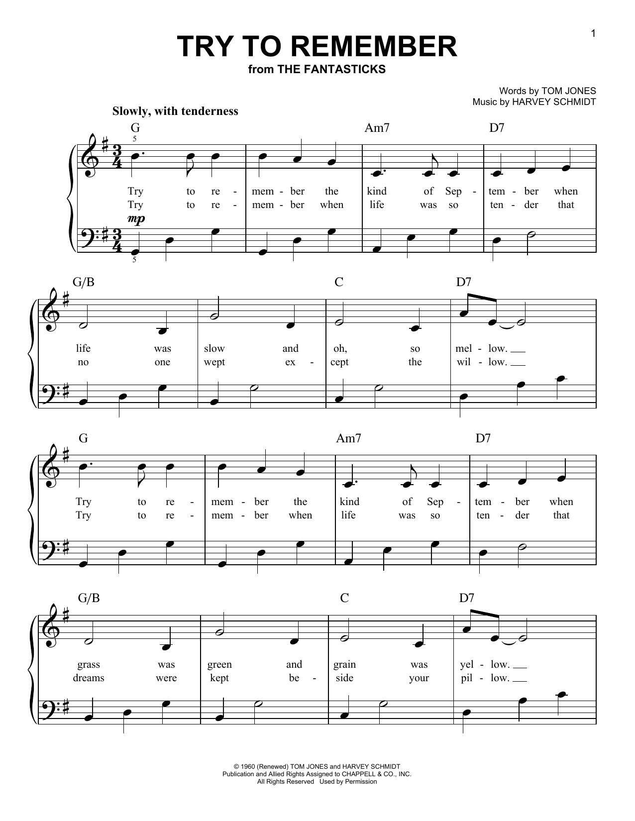 Download Harvey Schmidt Try To Remember Sheet Music and learn how to play Easy Piano PDF digital score in minutes