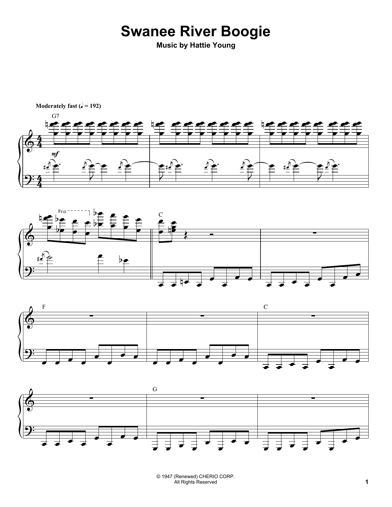 Download Hattie Young Swanee River Boogie Sheet Music and learn how to play Piano Transcription PDF digital score in minutes