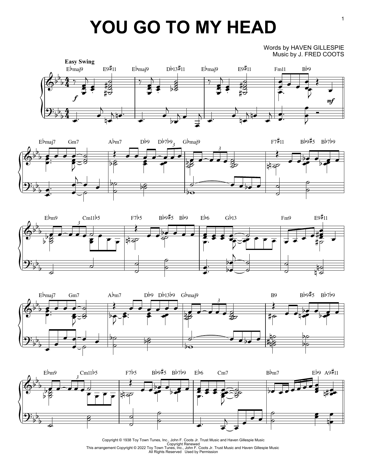 Download Haven Gillespie and J. Fred Coots You Go To My Head [Jazz version] (arr. Brent Edstrom) Sheet Music and learn how to play Piano Solo PDF digital score in minutes