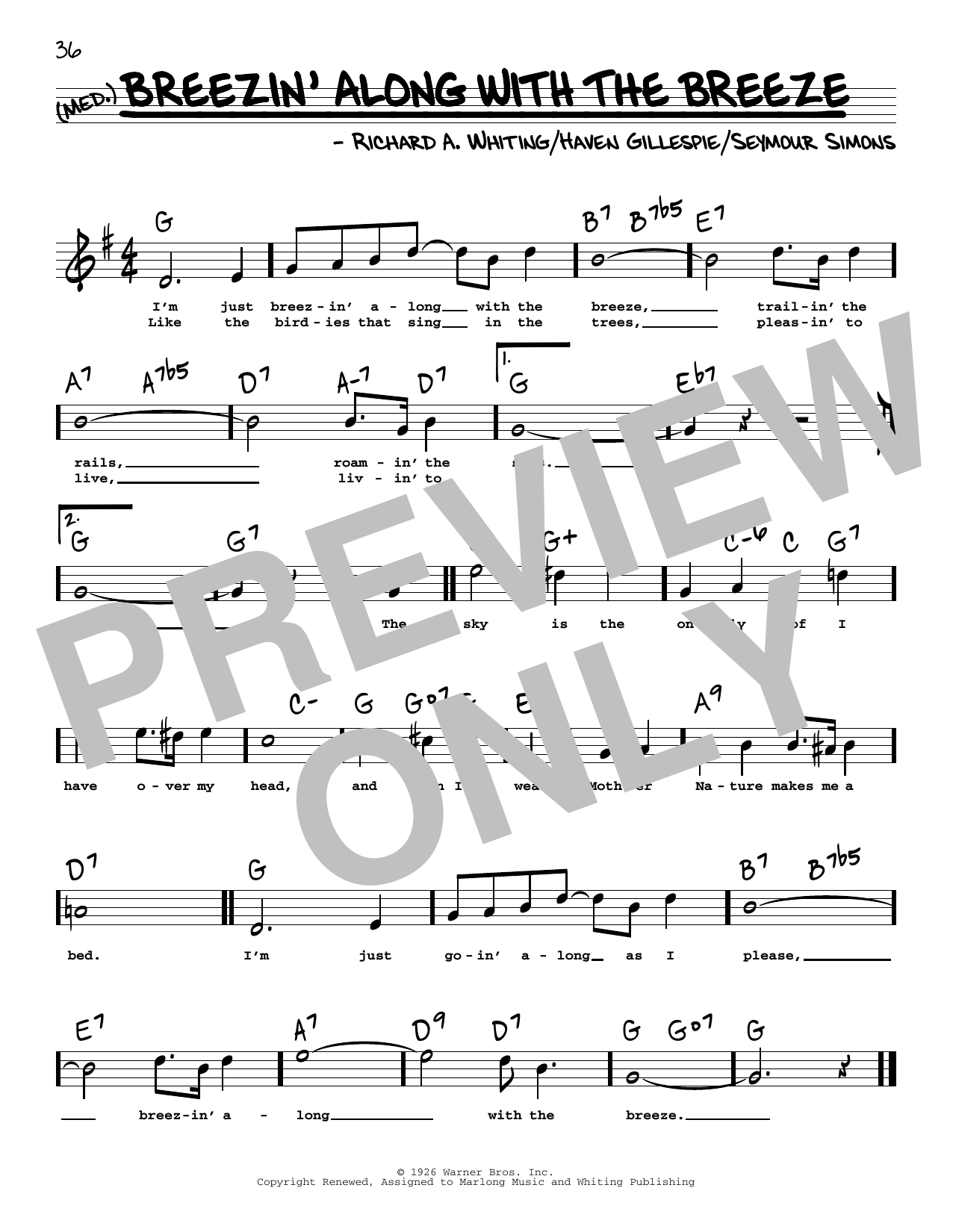 Download Haven Gillespie Breezin' Along With The Breeze (High Voice) Sheet Music and learn how to play Real Book – Melody, Lyrics & Chords PDF digital score in minutes
